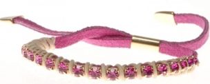 pulseira de tira de camurça rosa +strass +fio