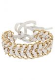 Pulseira corrente + tira de couro branca