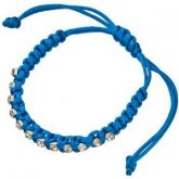 Pulseira macrame azul com corrente de strass