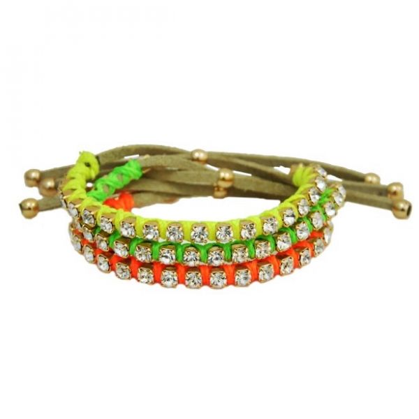 pulseiras strass com camurca e fio 3 uni