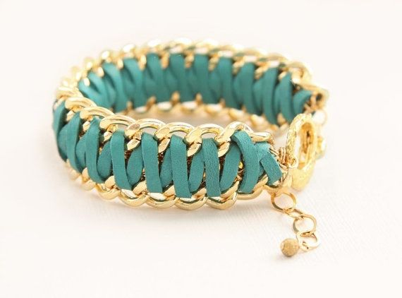 Pulseira corrente + tira de couro